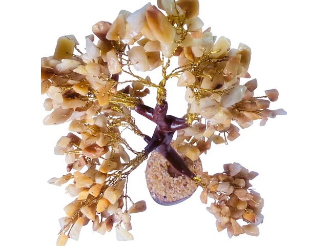 Goudkleurige boom sculptuur - gedecoreerd met authentieke citrine stenen - afbeelding 3 van  5