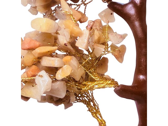 Goudkleurige boom sculptuur - gedecoreerd met authentieke citrine stenen - afbeelding 3 van  5