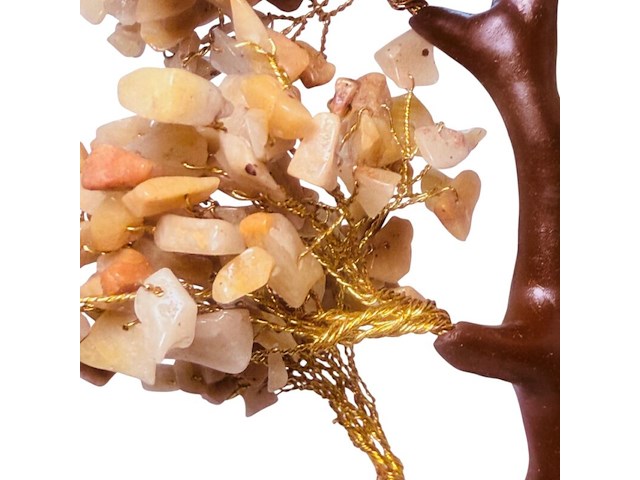 Goudkleurige boom sculptuur - gedecoreerd met authentieke citrine stenen - afbeelding 4 van  5