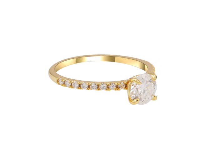 Goudkleurige pavé ring met briljanten - afbeelding 2 van  6