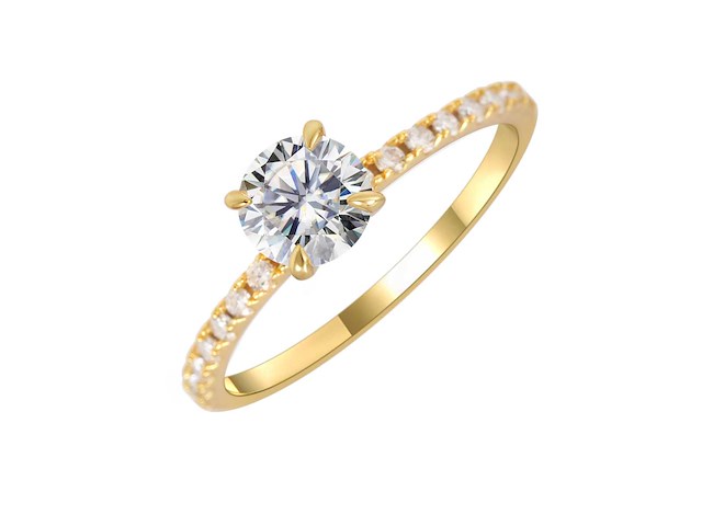 Goudkleurige ring met pavézetting bezet met briljanten - afbeelding 1 van  6