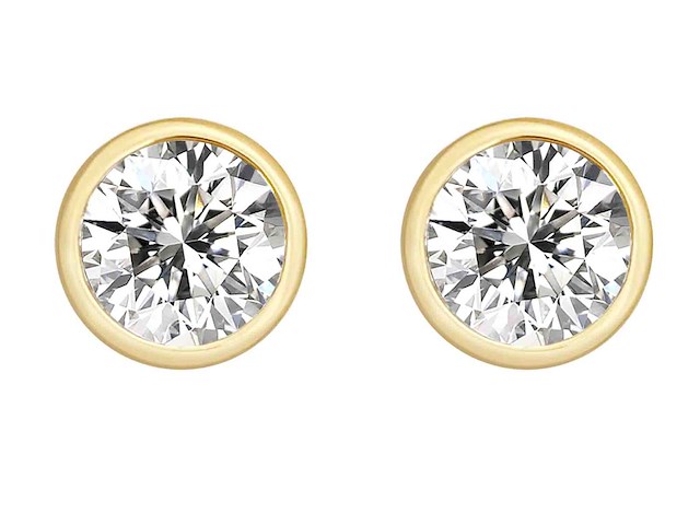 Goudkleurige solitaire oorbellen bezet met briljanten 2.00 carat - afbeelding 8 van  9