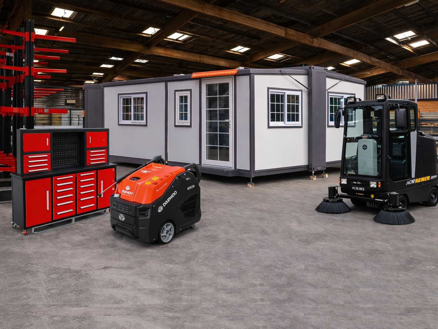 Graafmachines, generatoren, opslag units en zakelijke goederen