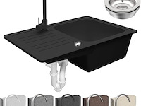 Granieten spoelbak met afvoerset, kraan en omkeerbare afdruip aqua marin, grspl02sw-sw, zwart - afbeelding 2 van  6