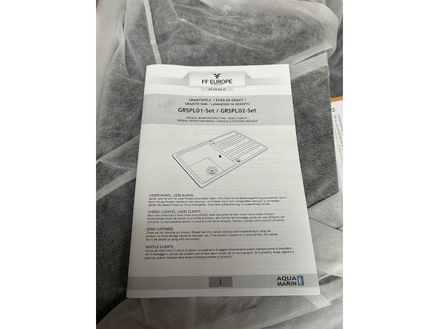 Granieten spoelbak met afvoerset, kraan en omkeerbare afdruip aqua marin, grspl02sw-sw, zwart - afbeelding 5 van  6