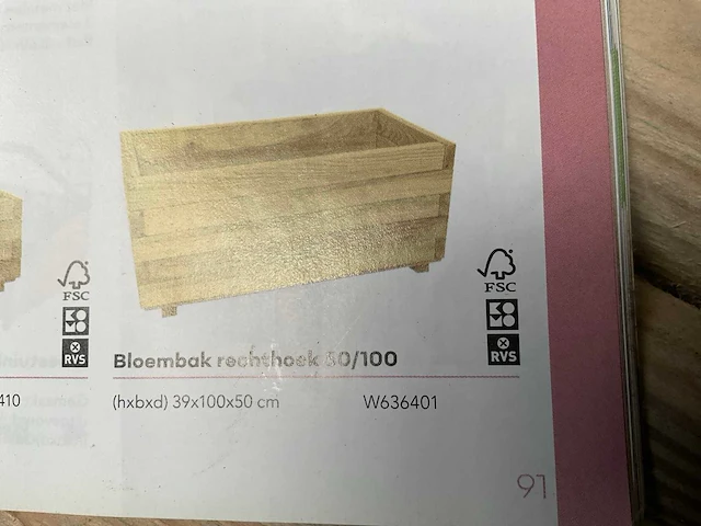 Grenen bloembak geïmpregneerd - 100x50x39 cm (2x) - afbeelding 3 van  4
