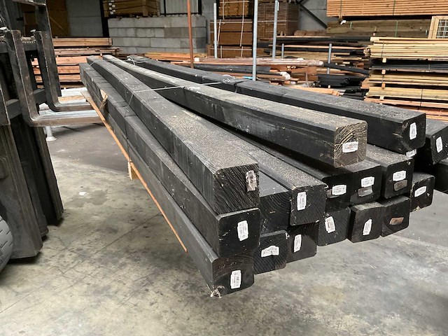 Grenen tuinpaal gezwart - 400x8,8x8,8 cm (14x) - afbeelding 2 van  4