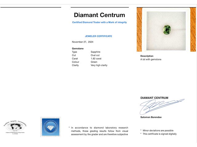 Groene saffier 1.82 carat natuurlijke saffier - afbeelding 3 van  3