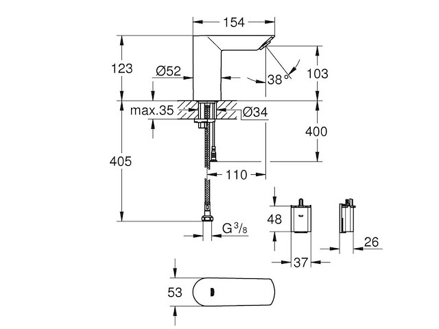 Grohe - bau cosmopolitan e - - infrarood elektronische wastafelkraan zonder menging - afbeelding 3 van  6