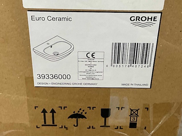 Grohe 39336000 euro wastafel 550mm wit met. kraangat + overloop - afbeelding 2 van  5