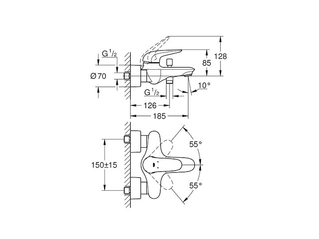 Grohe badkraan wave chroom 15 cm - afbeelding 3 van  6