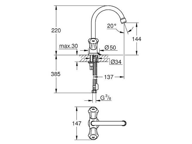 Grohe costa l 21337001 wastafelmengkraan - afbeelding 2 van  3