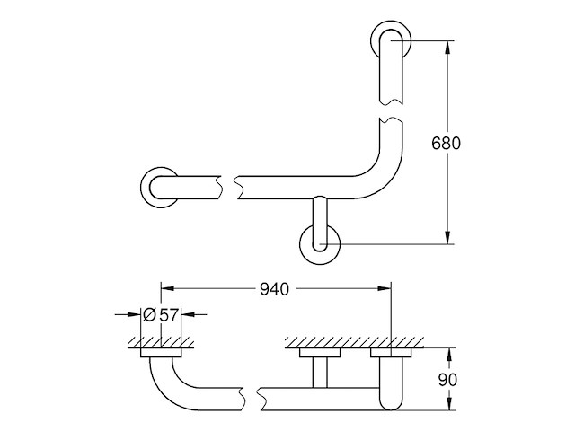 Grohe essentials l vormige handgreep 940 x 600 mm chroom - afbeelding 2 van  2