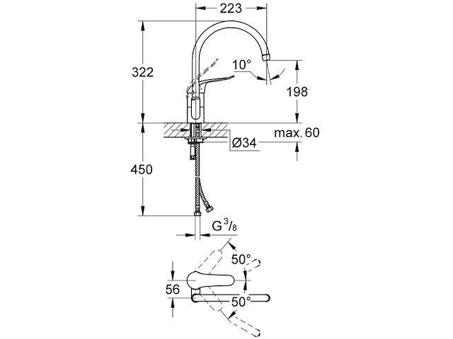Grohe euro special keukenkraan hoge uitloop chroom - afbeelding 2 van  3