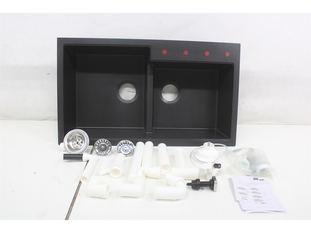 Grohe k500 composiet dubbele spoelbak 86cm inbouw met overloop en automatische afvoer granite black - afbeelding 5 van  5