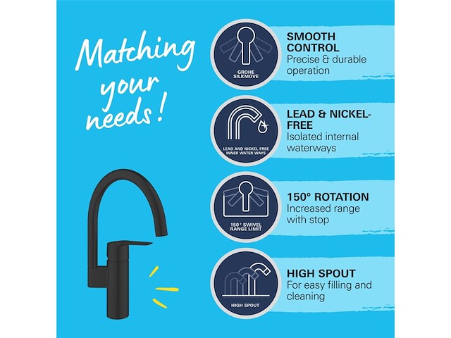 Grohe quickfix start eengreeps keukenmengkraan matte black - afbeelding 3 van  4
