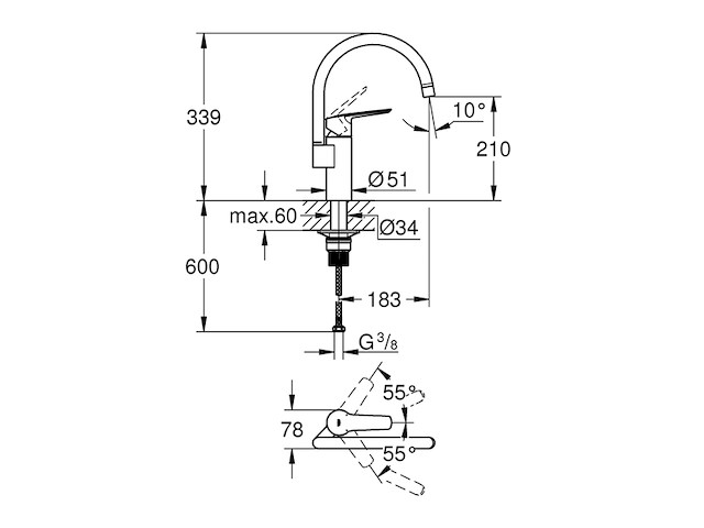 Grohe quickfix start eengreeps keukenmengkraan matte black - afbeelding 4 van  4