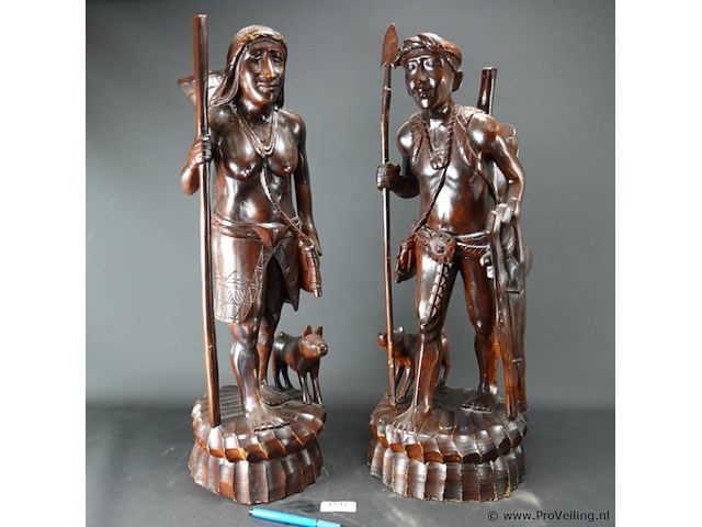 Groot in mahoniehout gesneden indisch paar - afbeelding 1 van  5