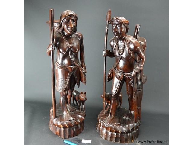 Groot in mahoniehout gesneden indisch paar - afbeelding 2 van  5