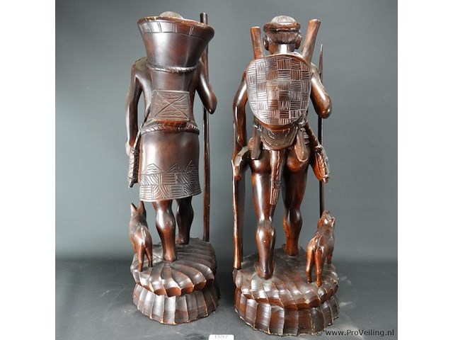 Groot in mahoniehout gesneden indisch paar - afbeelding 4 van  5