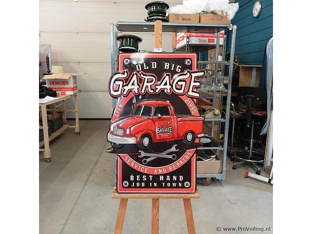 Groot metalen bord in reliëf garage - afbeelding 1 van  5
