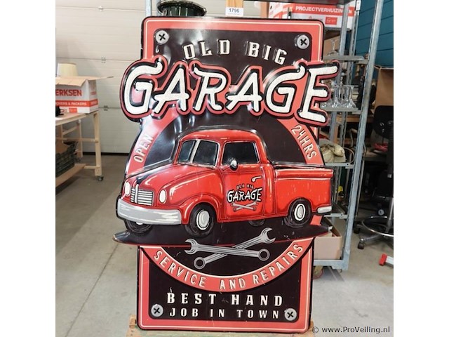 Groot metalen bord in reliëf garage - afbeelding 2 van  5