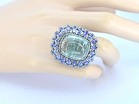 Groot uitgevoerde art-deco ring met natuurlijke diamanten een grote tourmalijn en tanzanieten - afbeelding 2 van  6