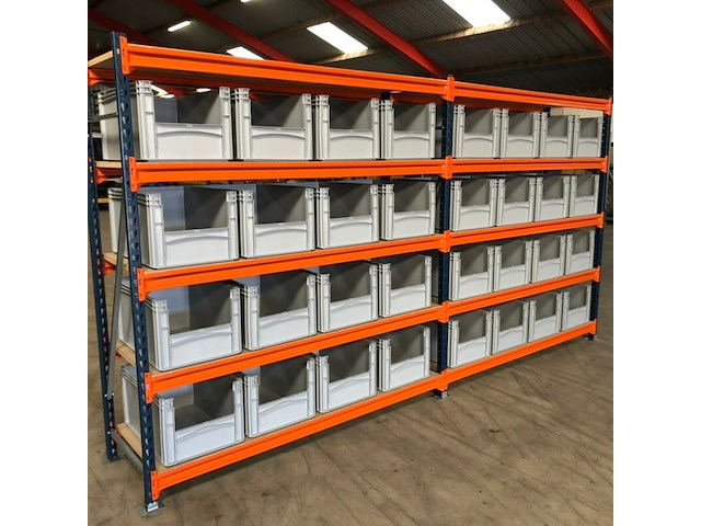 Grootvakstelling ±3,8m lang +32 bakken 60x40x32cm mecalux, gedemonteerd - afbeelding 1 van  6
