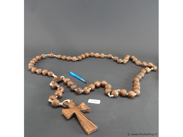 Grote, antieke houten rozenkrans (paternoster) - afbeelding 1 van  5