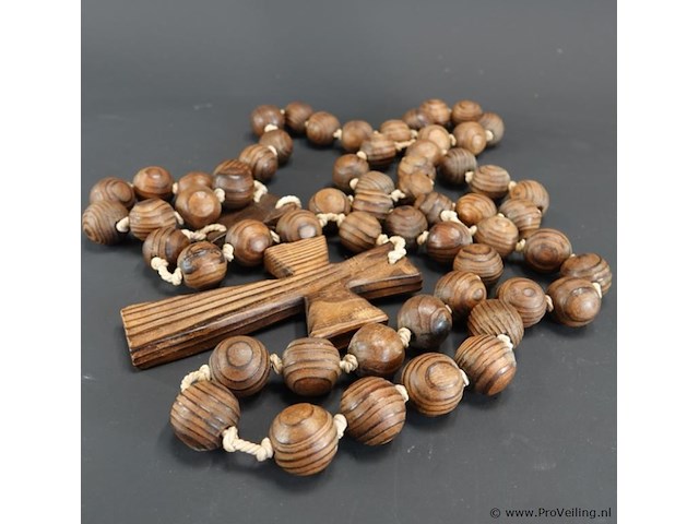 Grote, antieke houten rozenkrans (paternoster) - afbeelding 4 van  5