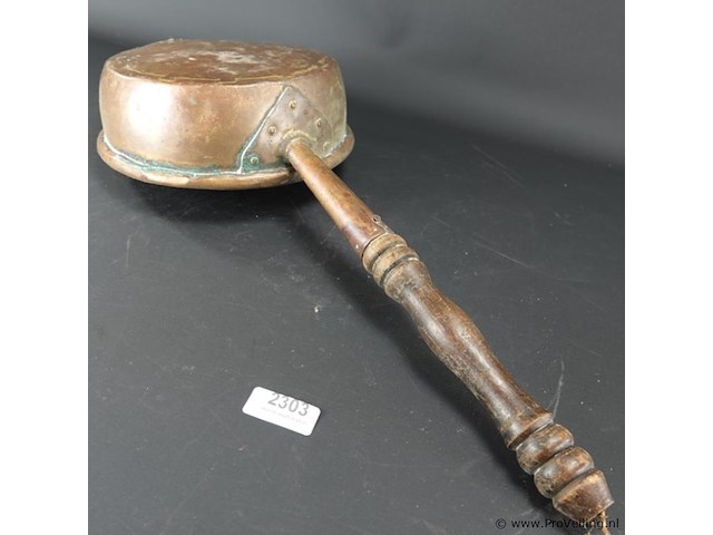 Grote antieke koperen steelpan - afbeelding 5 van  5