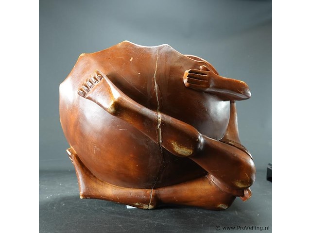 Grote in hout gesneden oosterse man met schaal - afbeelding 5 van  5