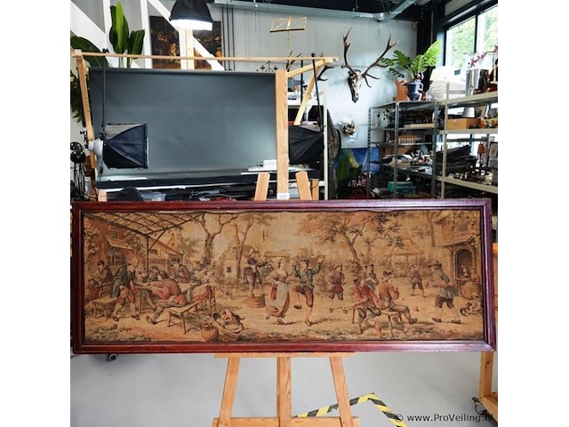Grote ingelijste antieke gobelin - afbeelding 2 van  5