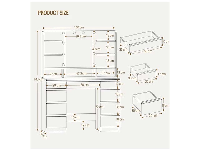Grote kaptafel met 10 led verlichtingsbollen - afbeelding 3 van  4