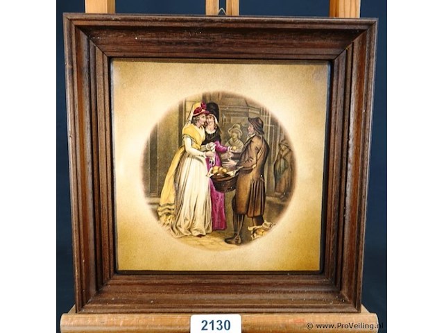 Grote keramische wandtegel in houten lijst - afbeelding 1 van  5