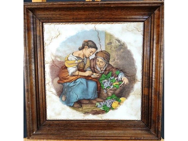 Grote keramische wandtegel in houten lijst - afbeelding 2 van  5