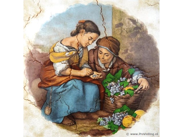 Grote keramische wandtegel in houten lijst - afbeelding 3 van  5