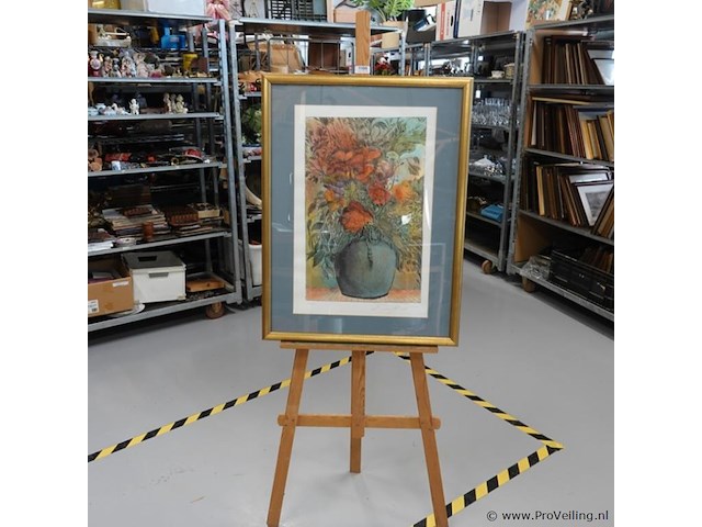 Grote kleurenlithografie getiteld "blumen in vase" 32/100 gesigneerd ernst fuchs (1930–2015). - afbeelding 1 van  5