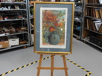 Grote kleurenlithografie getiteld "blumen in vase" 32/100 gesigneerd ernst fuchs (1930–2015).