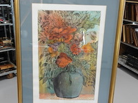 Grote kleurenlithografie getiteld "blumen in vase" 32/100 gesigneerd ernst fuchs (1930–2015). - afbeelding 2 van  5