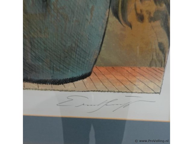 Grote kleurenlithografie getiteld "blumen in vase" 32/100 gesigneerd ernst fuchs (1930–2015). - afbeelding 3 van  5