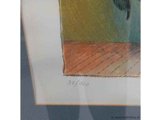 Grote kleurenlithografie getiteld "blumen in vase" 32/100 gesigneerd ernst fuchs (1930–2015). - afbeelding 4 van  5