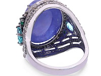 Grote ovaal gevormde ring met een tanzaniet, topazen, smaragden en natuurlijke diamanten - afbeelding 4 van  5