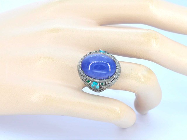 Grote ovaal ring tanzaniet topaas smaragd natuurlijke diamanten - afbeelding 2 van  5