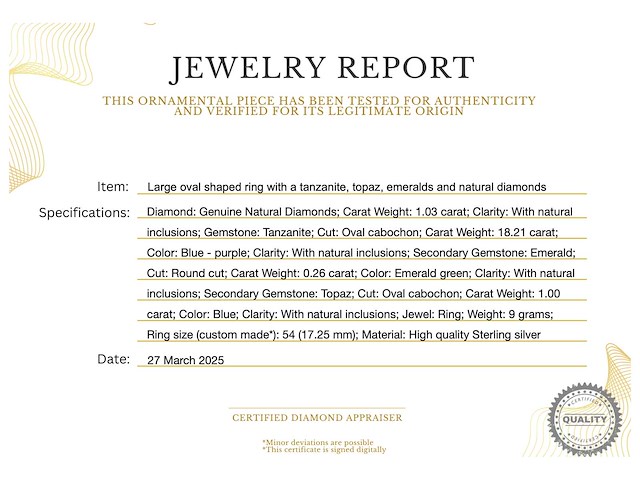 Grote ovaal ring tanzaniet topaas smaragd natuurlijke diamanten - afbeelding 3 van  5