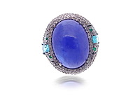 Grote ovaal ring tanzaniet topaas smaragd natuurlijke diamanten - afbeelding 4 van  5