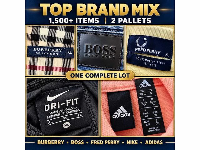 Grote partij merkkleding – 1.500+ stuks / 2 pallets – burberry, boss, nike, adidas, levi’s & meer - afbeelding 1 van  10