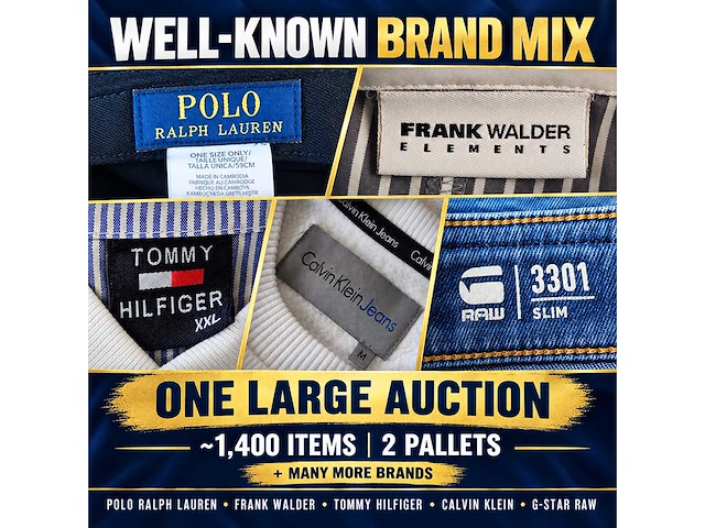 Grote partij merkkleding – ca. 1.400 stuks op 2 pallets – ralph lauren, tommy hilfiger, calvin klein, g-star & meer - afbeelding 1 van  13