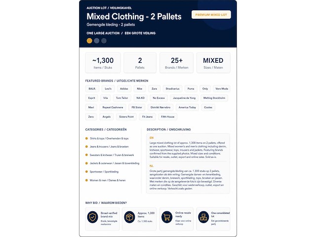 Grote partij merkkleding – levi’s, adidas, nike, balr., zara & meer – 2 pallets, ca. 1.300 stuks - afbeelding 32 van  37
