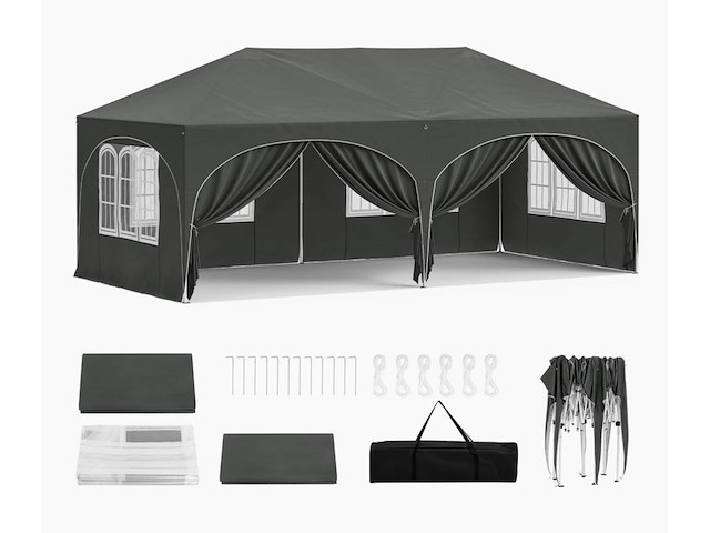 Grote partytent 3x6 meter met zijwanden woltu, antraciet/zwart - afbeelding 1 van  4